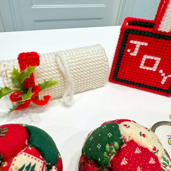 Lot of 10 Handmade Christmas Ornament and Decorations Knit Crochet Cross Stitch - Picture 7 of 9